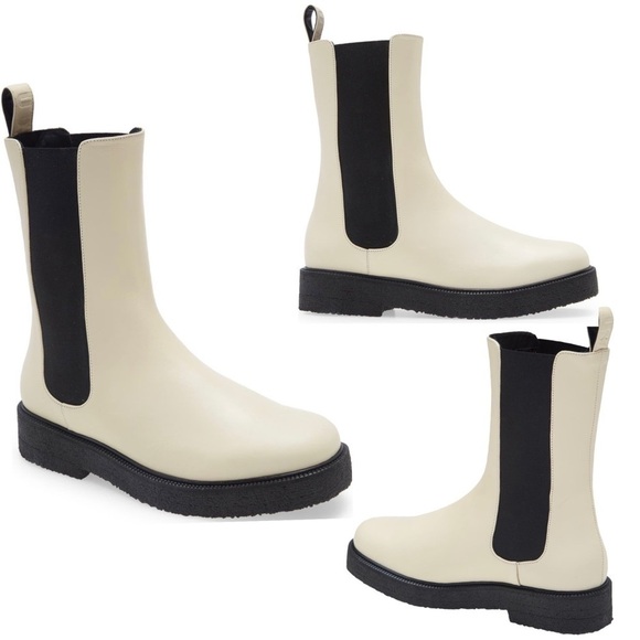 NWT Staud Palamino Elastic Gore Insets Chelsea Boots Ivory Size 8M - Picture 1 of 13